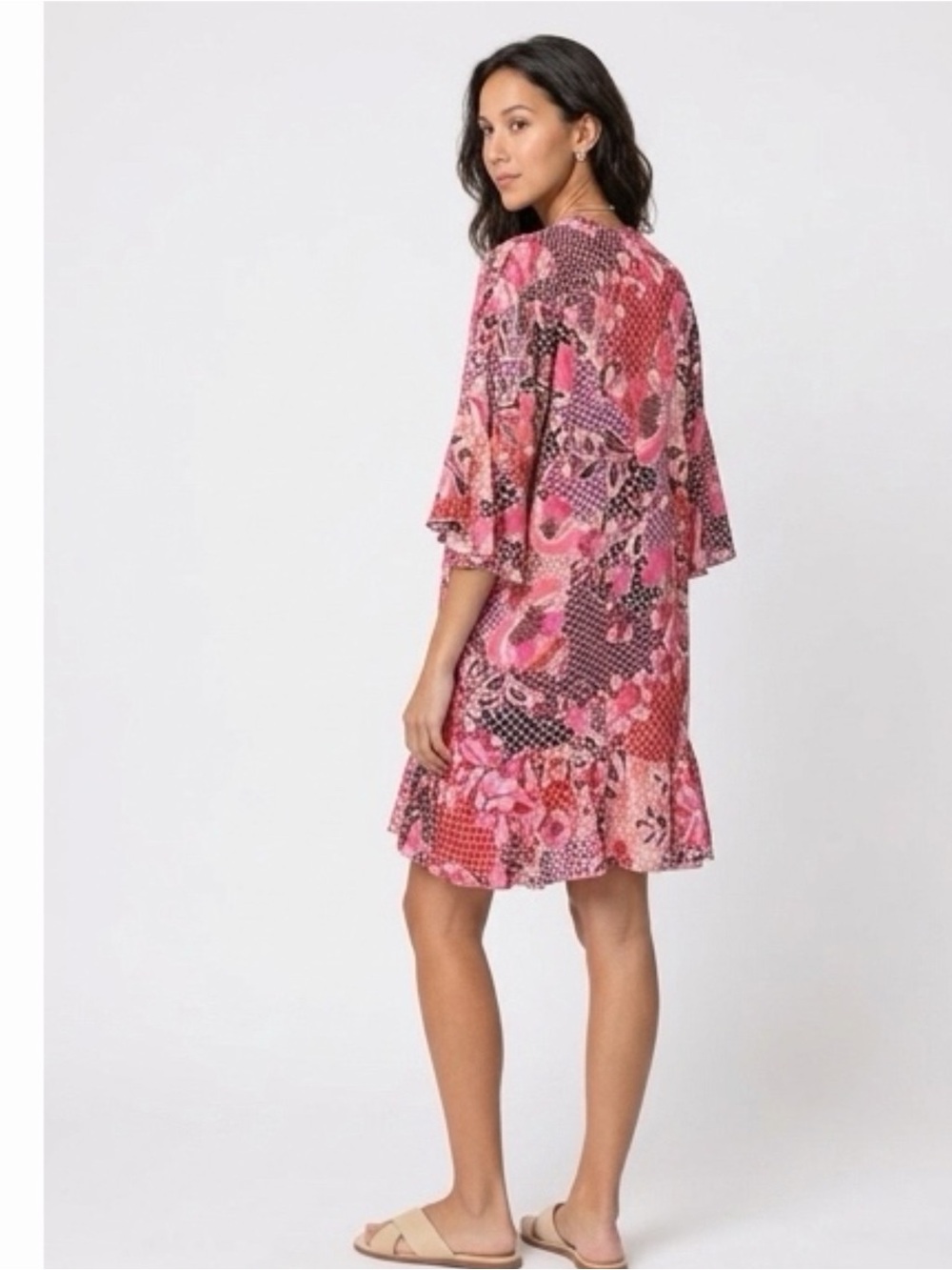 Johnny Was Valennis Ruffle Kimono Cover Up Pink Floral Tie Front Size L/XL NWT